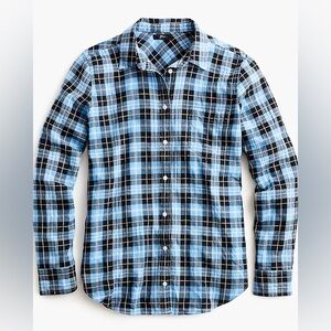 J. Crew Classic Fit Boy Shirt in Blue and Black Crinkle Herringbone Plaid